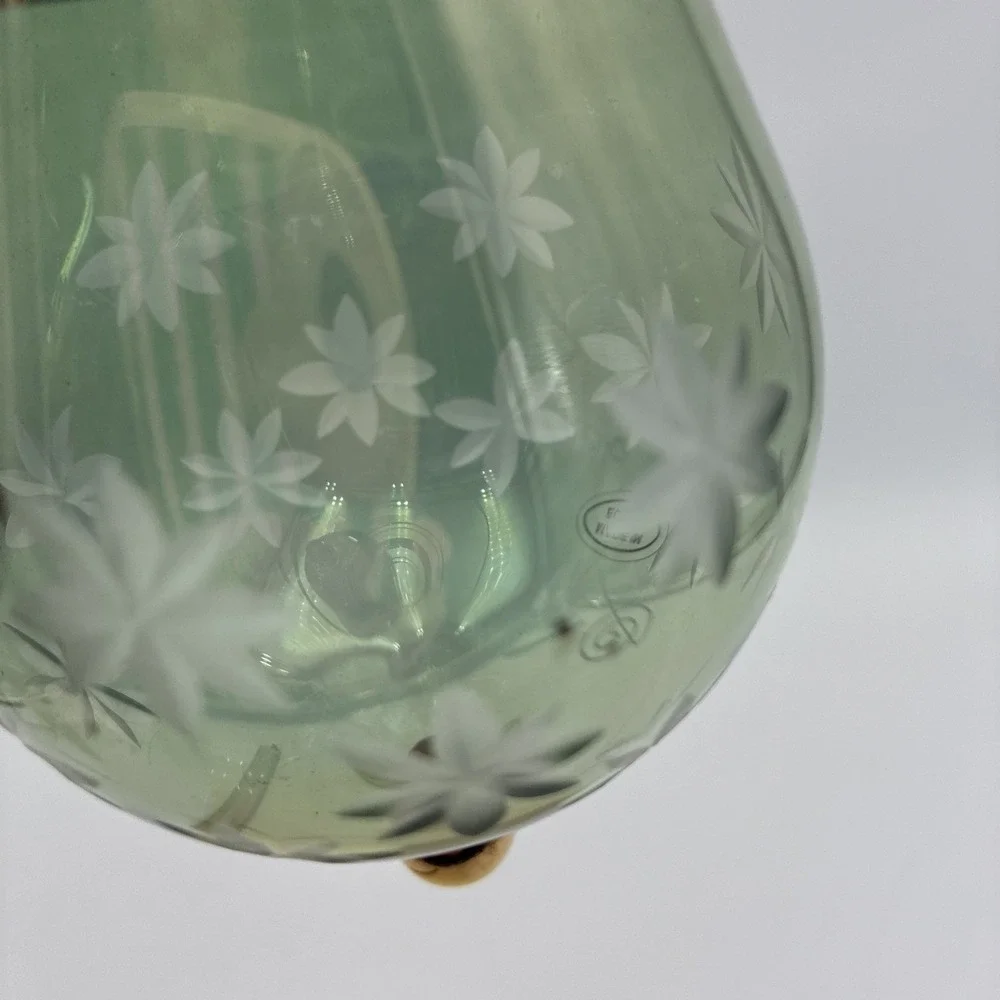 Vintage Egyptian Hand Blown Glass Ornaments Etched Floral Gold Trim Set of 2